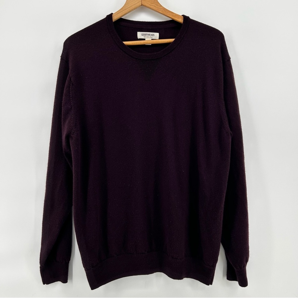 Goodthreads 100% Merino Wool Deep Plum Long Sleeve Sweater Crew Neck Mens XL